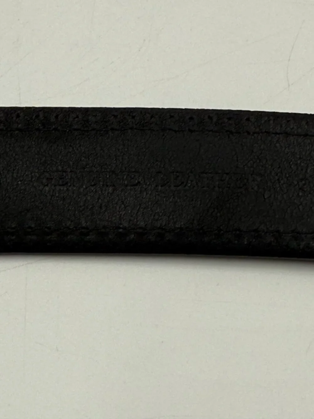 Black Genuine Leather Belt with White Stitching Size 34 Silver Buckle 1 3/8